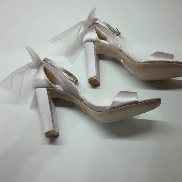 Badgley Mischka Women's Kim Lavender Satin BHLDN Block Heel Tulle Bow Shoes 8.5 - Picture 4 of 8